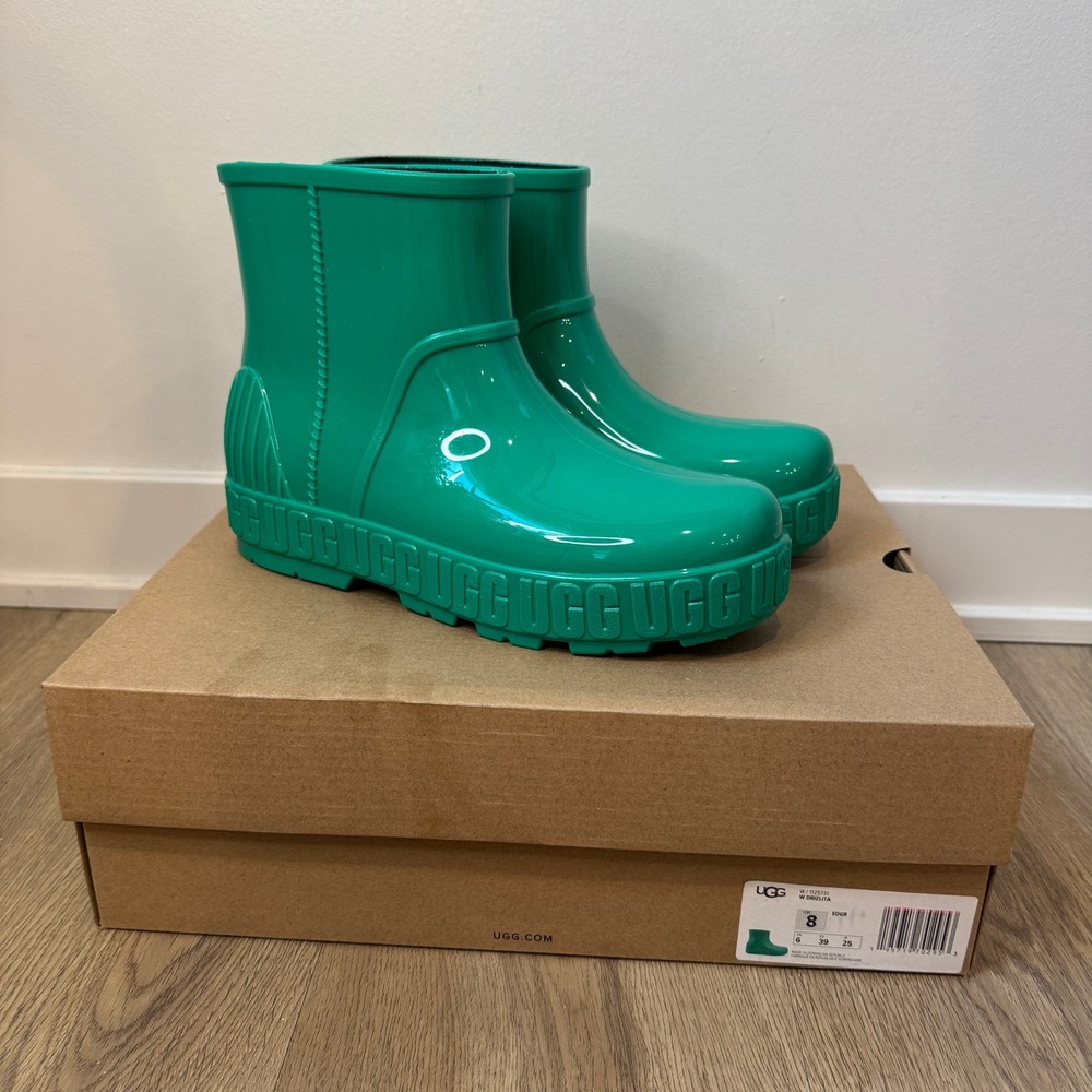 UGG Drizlita Rain Boots Emerald Green Waterproof Ankle Boots Women's 8 Box EUC